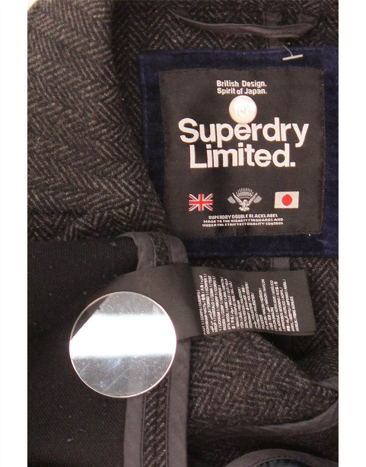 Superdry Herren-Mantel XS, graue Wolle mit Fischgrätenmuster