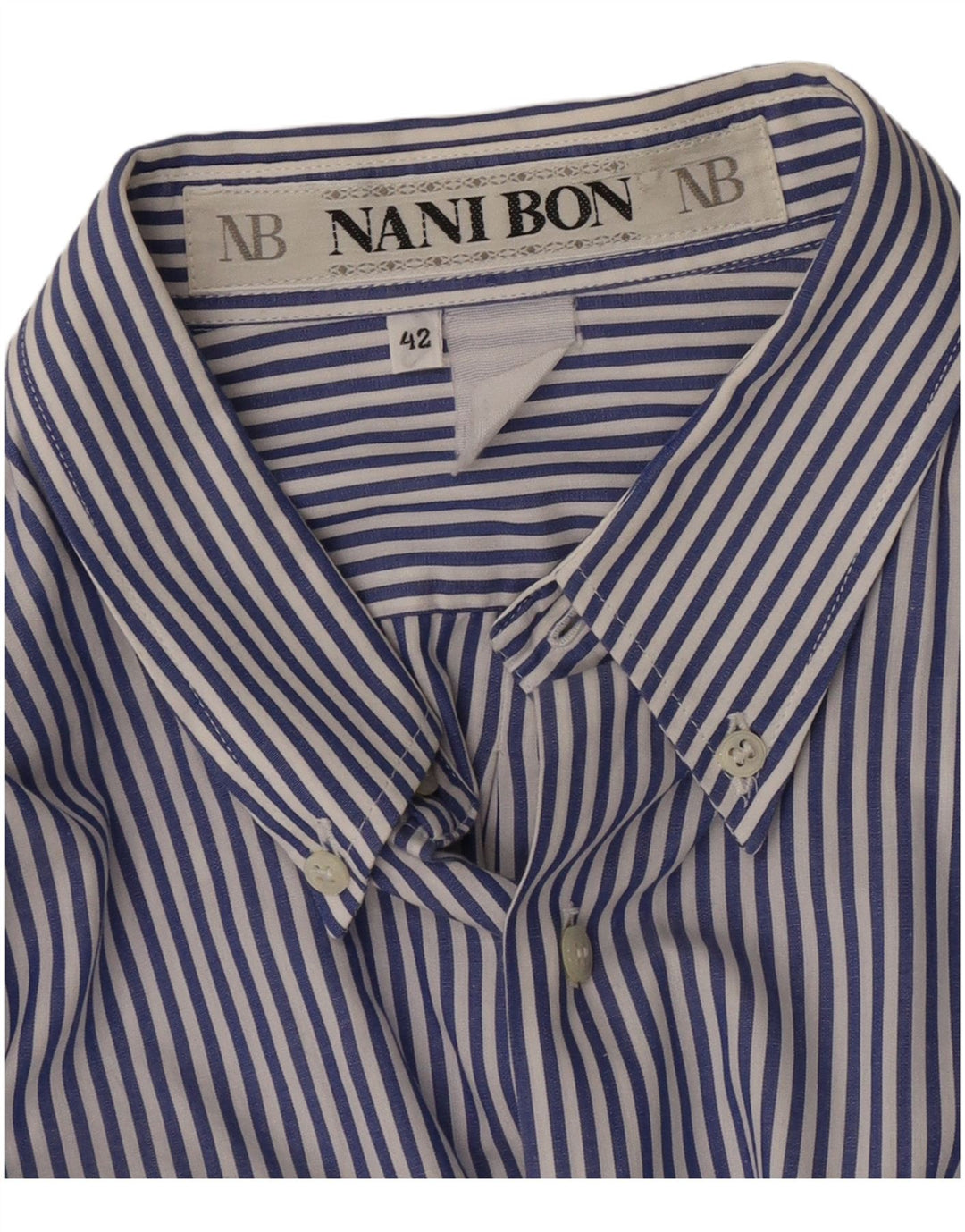 NANI BON Herrenhemd, Größe 42, groß, blauer Nadelstreifen