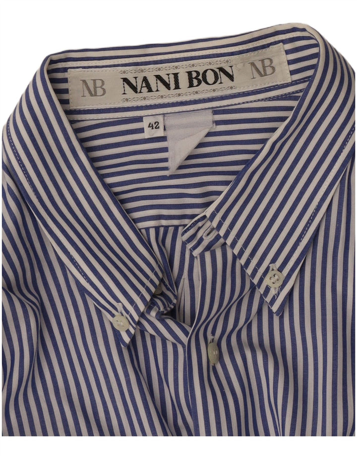 NANI BON Herrenhemd, Größe 42, groß, blauer Nadelstreifen