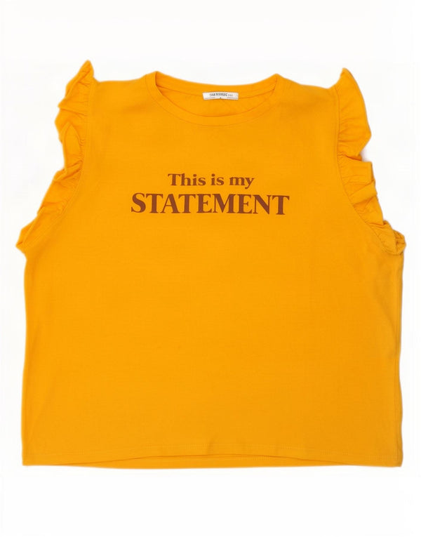 Zara Womens Trafaluc Graphic T-Shirt Top UK 16 Large Yellow Cotton