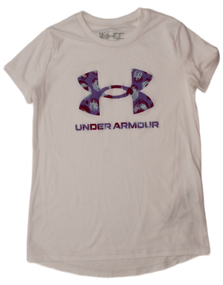 UNDER ARMOUR Heat Gear Grafik-T-Shirt-Oberteil für Mädchen, 9–10 Jahre, mittelweiß