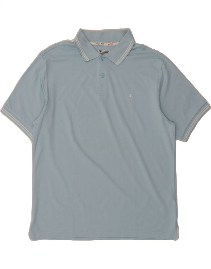 CHAMPION Mens Polo Shirt Large Blue Cotton Vintage Champion and Second-Hand Champion from Messina Hembry 