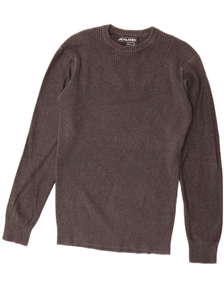 JACK & JONES Herren-Pullover mit grafischem Rundhalsausschnitt, groß, graue Baumwolle