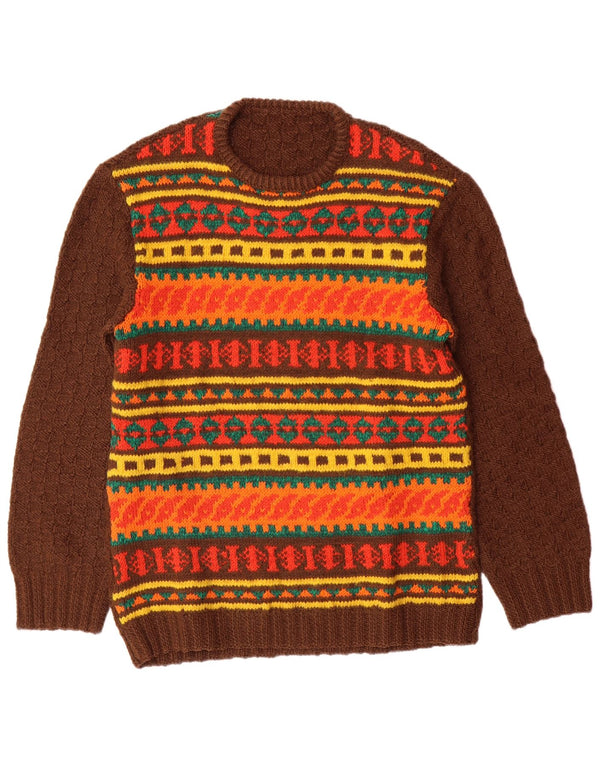 VINTAGE Herren Pullover mit Rundhalsausschnitt Mittelbraun Fair Isle