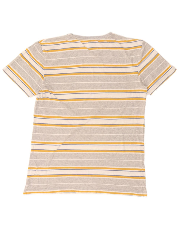 Quiksilver Herren-T-Shirt-Oberteil aus mittelgrauer, gestreifter Baumwolle