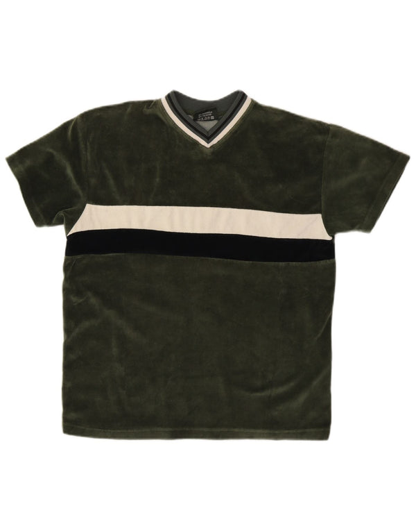 VINTAGE T-Shirt-Oberteil für Jungen, 12–13 Jahre, mittelgrüne Colourblock-Baumwolle