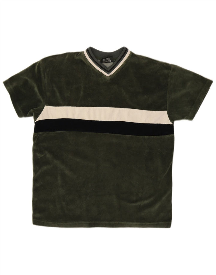 VINTAGE T-Shirt-Oberteil für Jungen, 12–13 Jahre, mittelgrüne Colourblock-Baumwolle