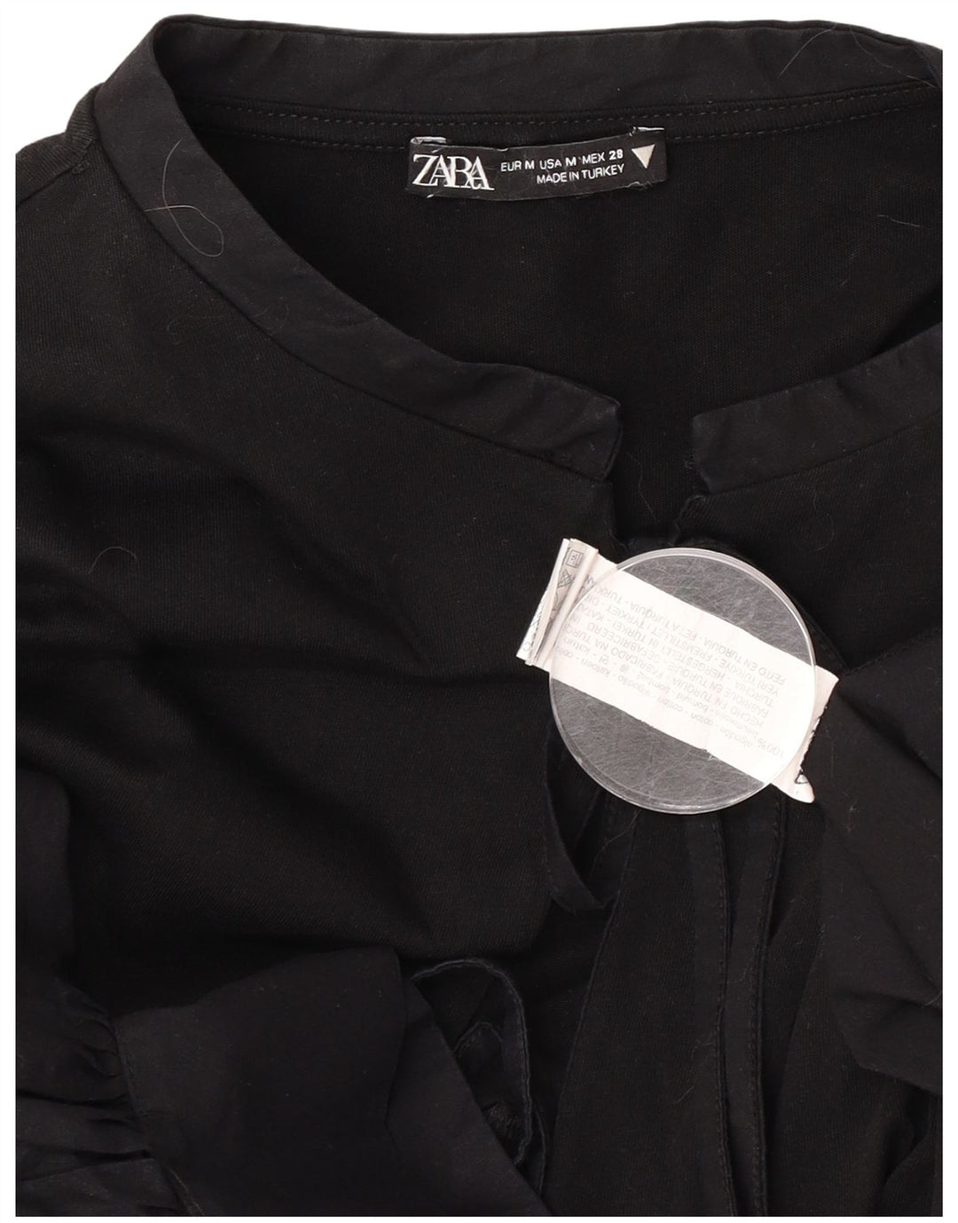 Zara Damen-Blusenoberteil mit 3/4-Ärmeln, UK-Größe 44, mittelschwarz, Baumwolle