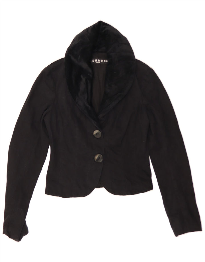 RICHMOND Womens Crop 2 Button Blazer Jacket UK 10 Small Black Cotton Vintage Richmond and Second-Hand Richmond from Messina Hembry 
