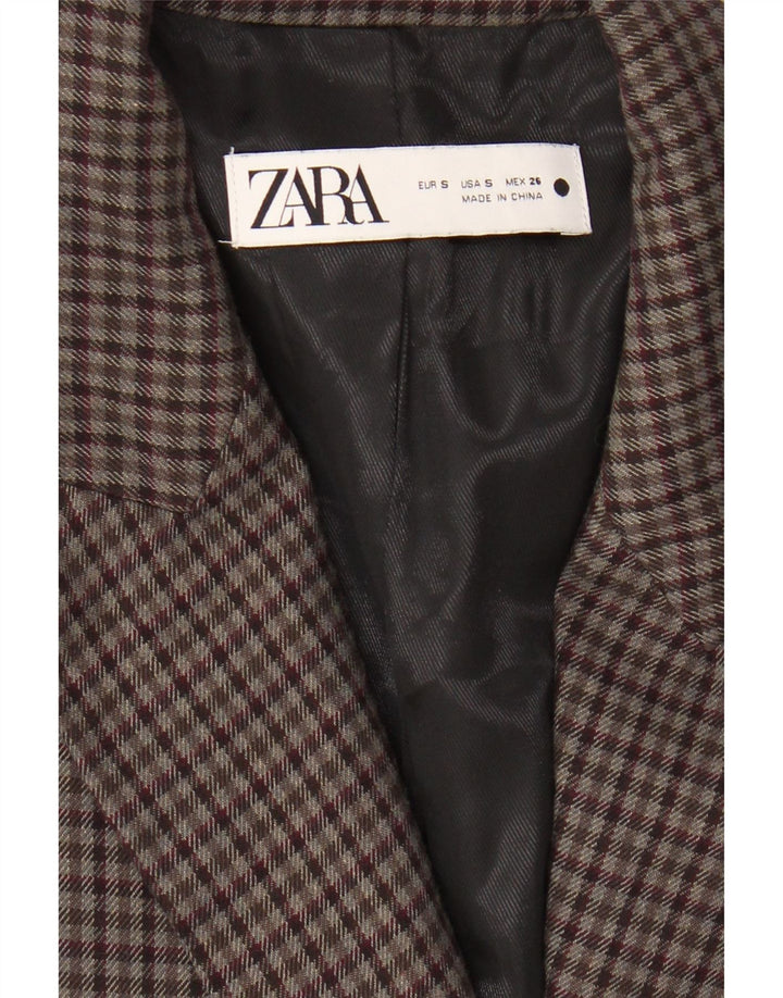 ZARA Womens Double Breasted Blazer Jacket UK 10 Small Brown Check
