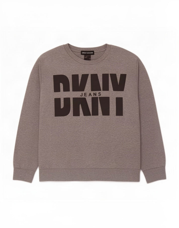 Dkny Womens Graphic Sweatshirt Pullover UK 14 Mittelgraue Baumwolle