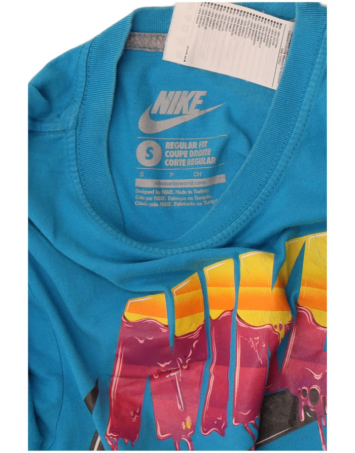Nike Herren-T-Shirt mit normaler Passform, Grafik, Größe S, Blau, Baumwolle