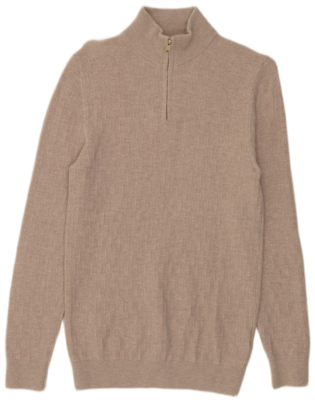 Reiss Herren-Pullover mit Reißverschluss am Hals, kleine beige Merinowolle
