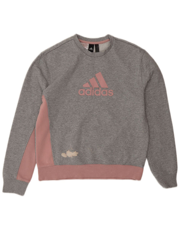Adidas Mädchen Grafik-Sweatshirt-Pullover, 14–15 Jahre, graue Colourblock-Baumwolle