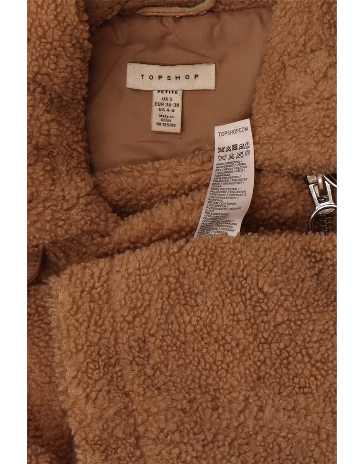 Topshop Womens Petite Teddy Bear Bikerjacke UK 10 Small Braunes Polyester
