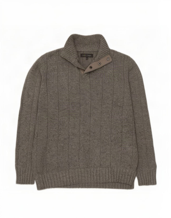 Marks & Spencer Herren-Pullover mit Knopfkragen, mittelgraue Viskose