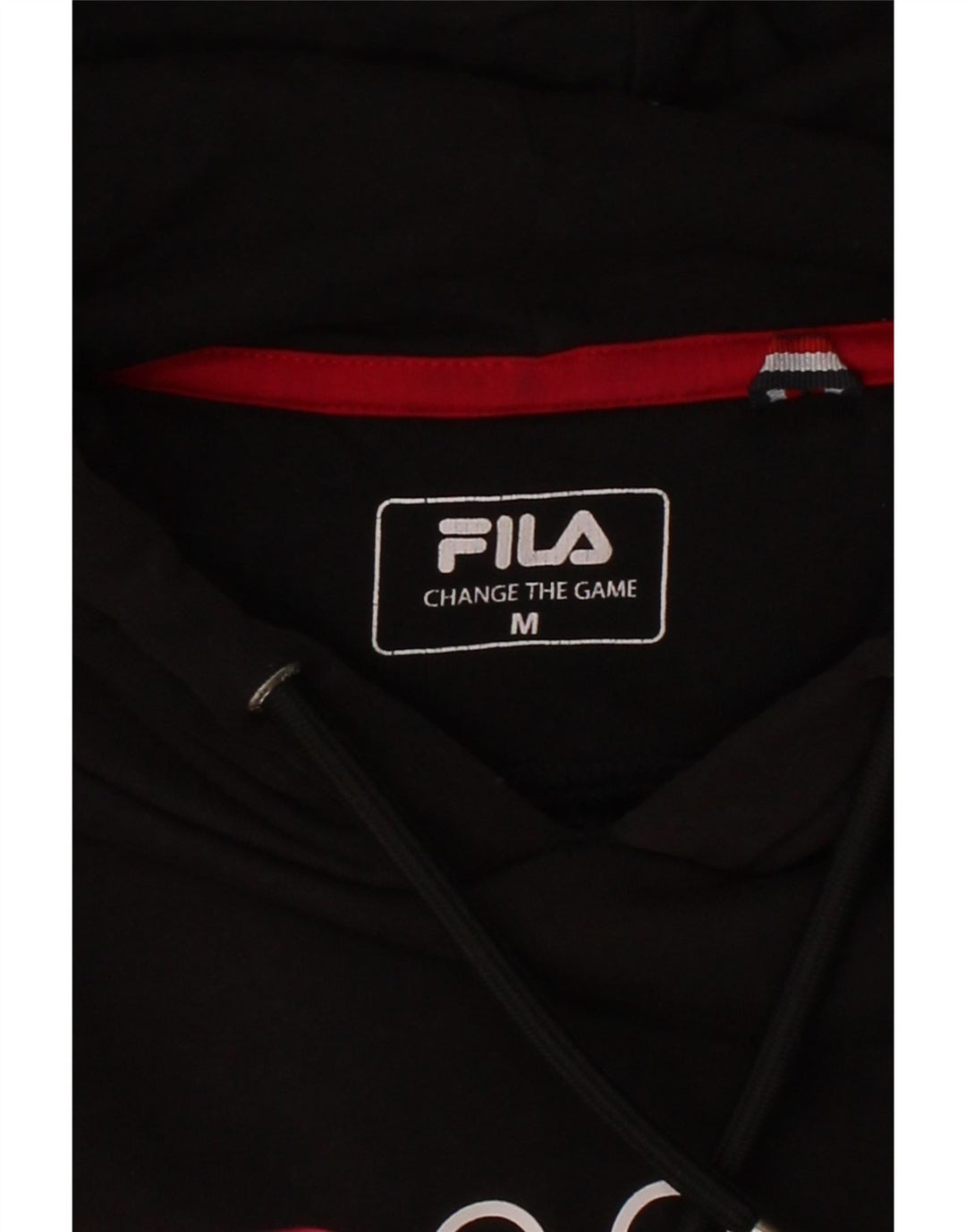 FILA Mens Graphic Hoodie Jumper Medium Black Cotton Vintage Fila and Second-Hand Fila from Messina Hembry 