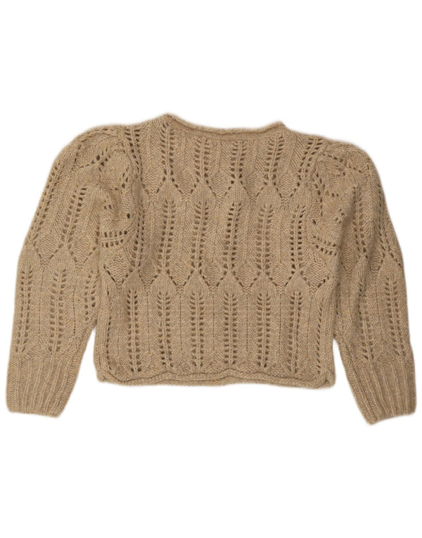 ZARA Damen Crop See Through Pullover mit U-Boot-Ausschnitt UK 14 Mittelbeige