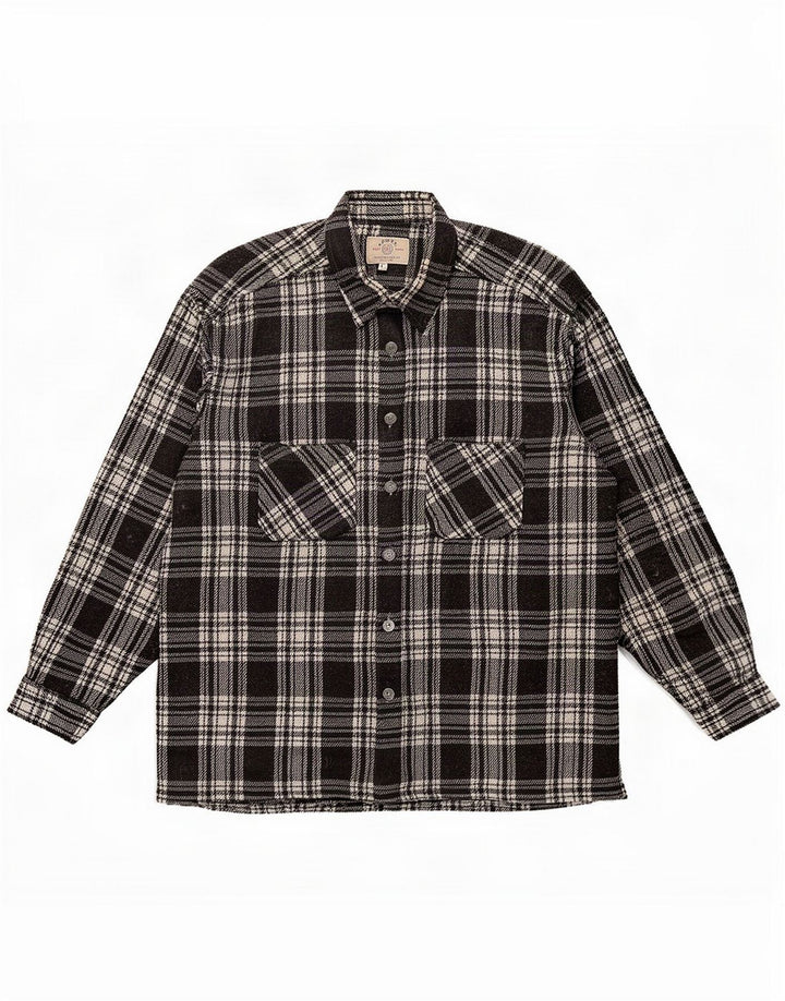 Vintage Herren Overshirt Flanellhemd Medium Schwarz Kariertes Polyester