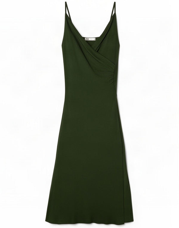 Zara Damen Maxi-Slip-Kleid UK 10 Small Green Viscose