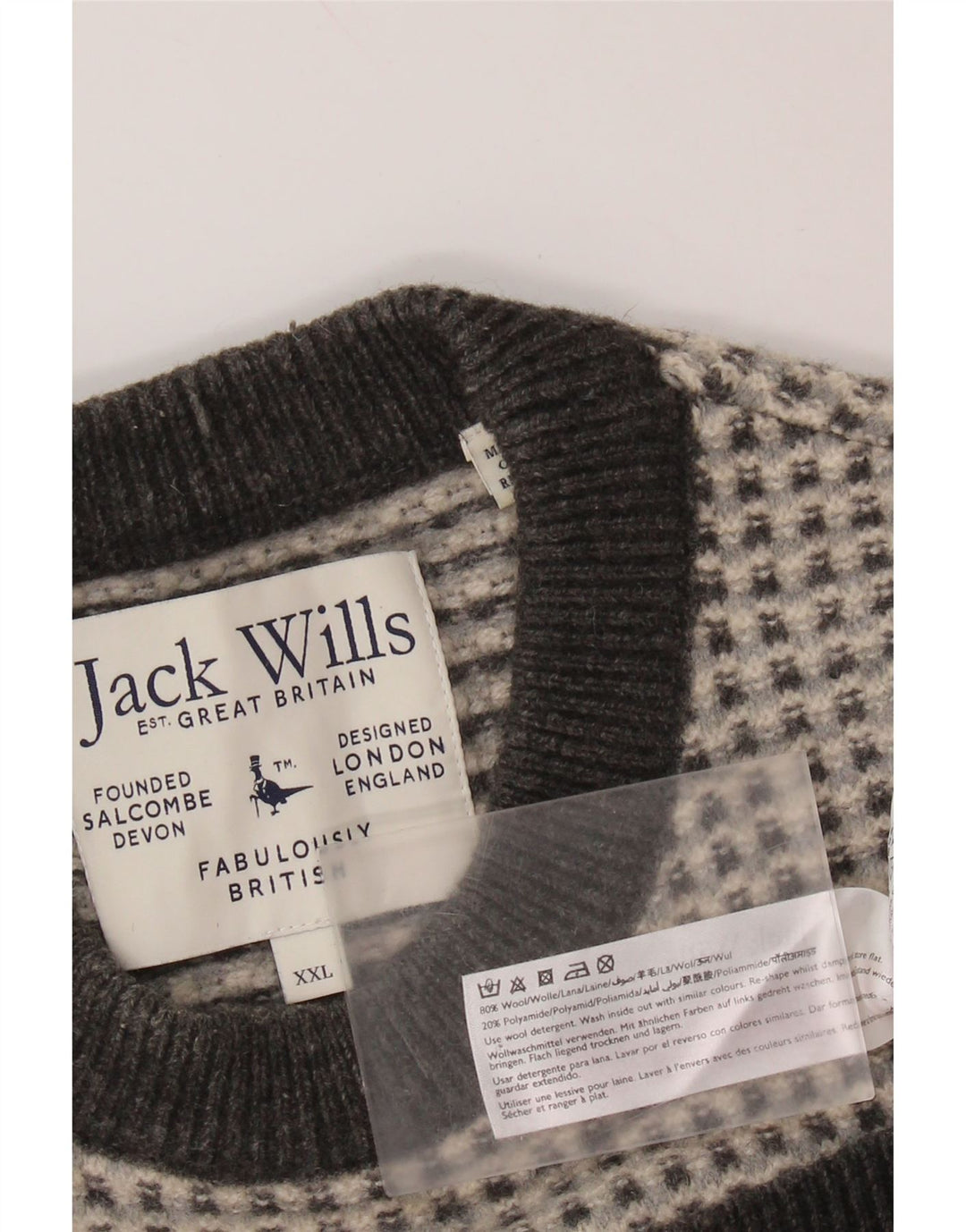 JACK WILLS Damen-Pullover mit Rundhalsausschnitt, UK 20 2XL, grau karierte Wolle