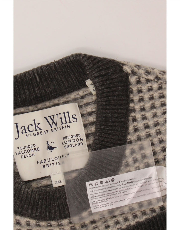 JACK WILLS Damen-Pullover mit Rundhalsausschnitt, UK 20 2XL, grau karierte Wolle