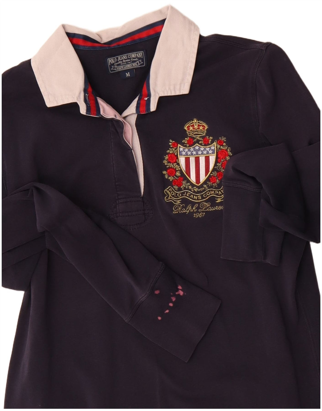 POLO RALPH LAUREN Damen Langarm-Poloshirt UK 12 Medium Marineblau