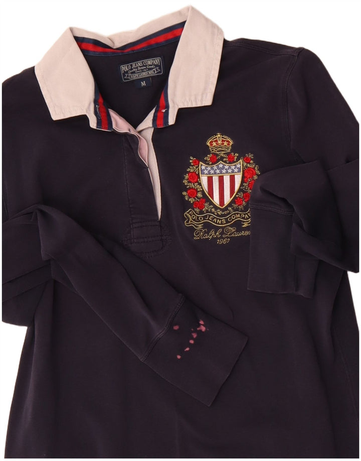 POLO RALPH LAUREN Damen Langarm-Poloshirt UK 12 Medium Marineblau