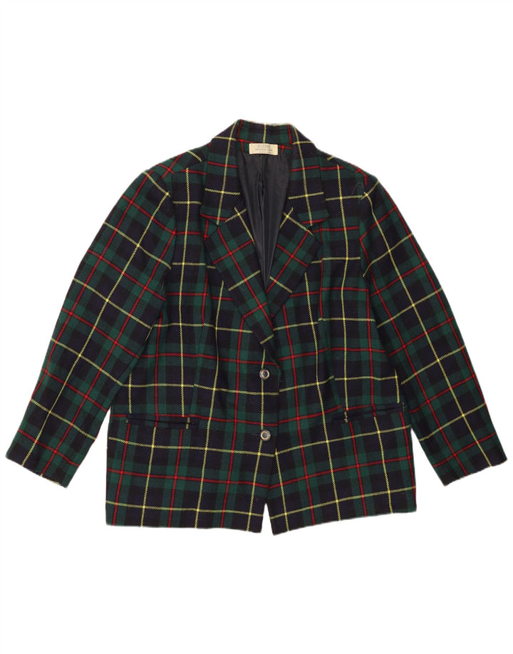 Vintage Damen 2-Knopf-Blazerjacke UK 16 Großer grüner Karo