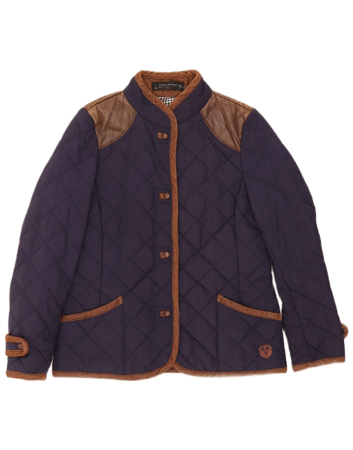 Zara Damen Steppjacke UK 14 Medium Navy Blue Colourblock Baumwolle