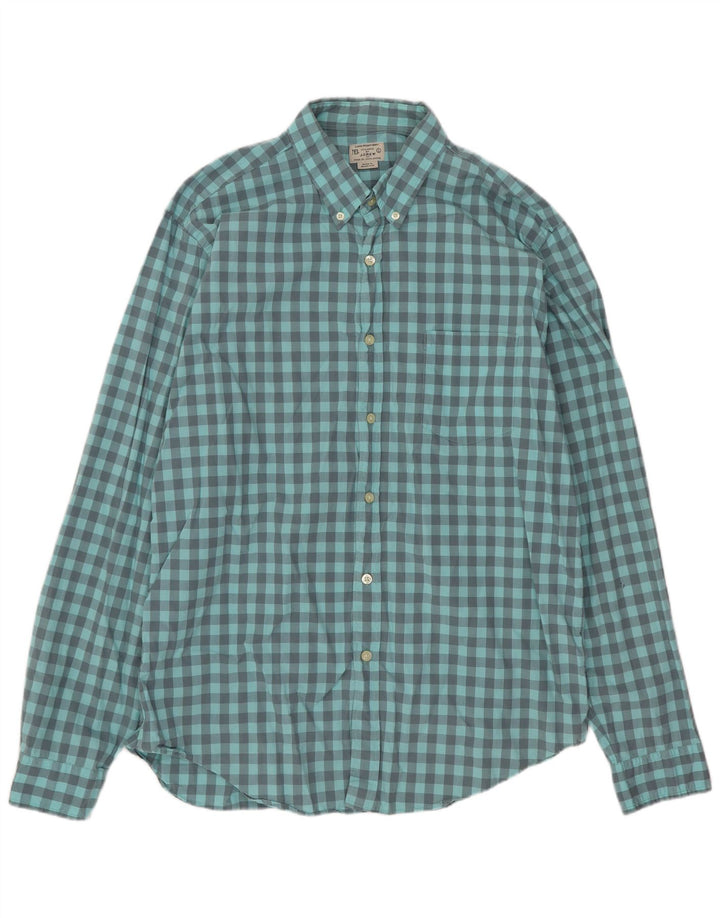 J. Crew Herrenhemd, groß, blau, Gingham-Baumwolle