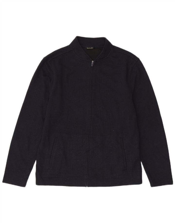 Massimo Dutti Herren-Trainingsanzug, Oberteil, Jacke, groß, marineblau, Fischgrätenmuster