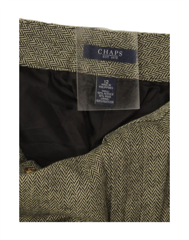 CHAPS Womens Straight Suit Trousers US 12 Large W34 L32 Khaki Herringbone Vintage Chaps and Second-Hand Chaps from Messina Hembry 