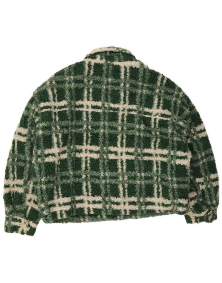 Übergroße Fleecejacke für Damen von Zara, UK 14, groß, grün kariert, Polyester