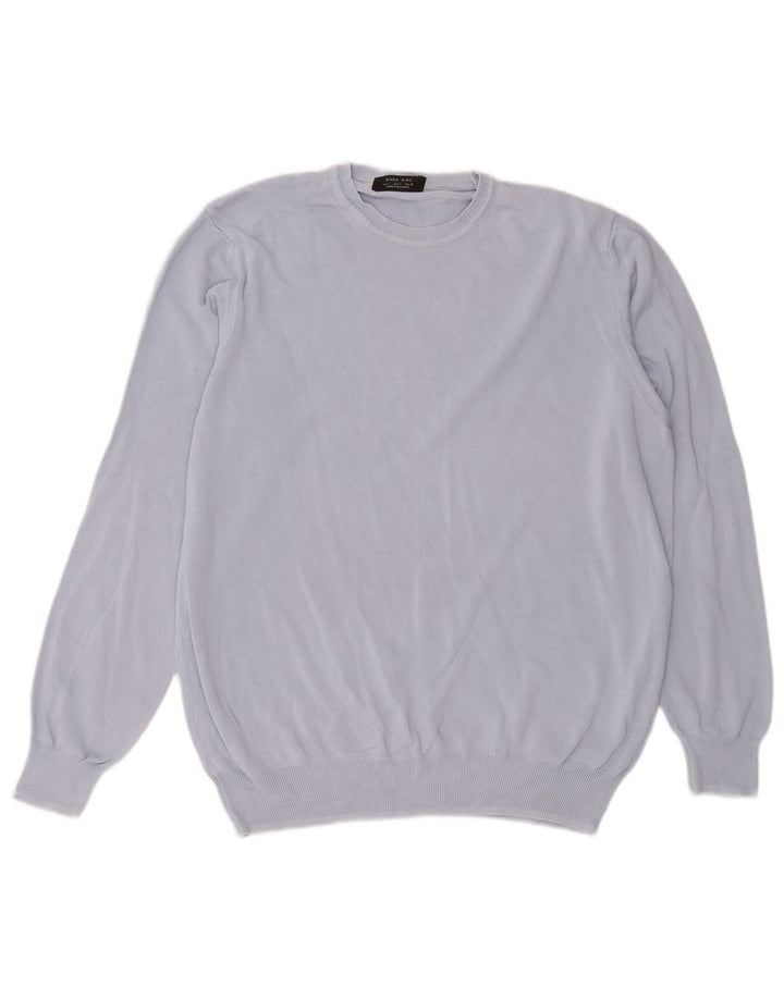 Zara Herren-Pullover mit Rundhalsausschnitt, groß, aus blauer Baumwolle