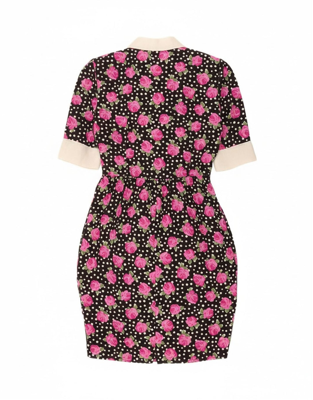 Vintage Damen Figurbetontes Kleid IT 46 Großes schwarzes Blumenmuster aus Polyester