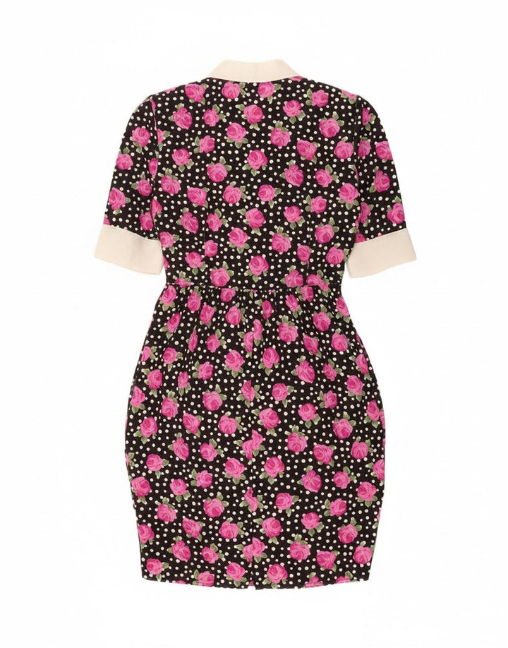 Vintage Damen Figurbetontes Kleid IT 46 Großes schwarzes Blumenmuster aus Polyester