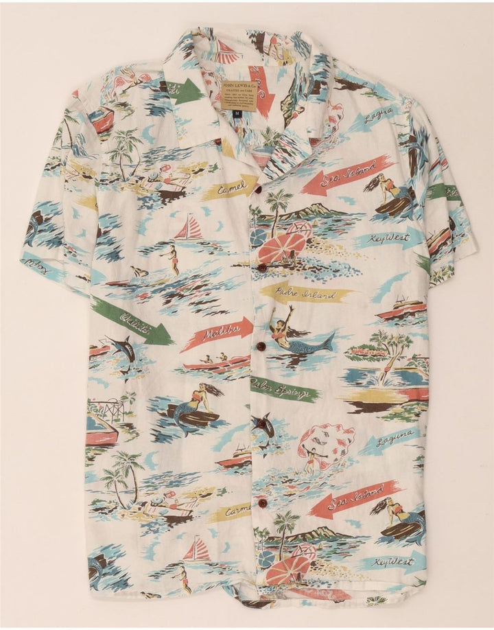 John Lewis Herren-Hemd mit abstraktem Muster, kurzärmelig, mittelweiß, hawaiianisch