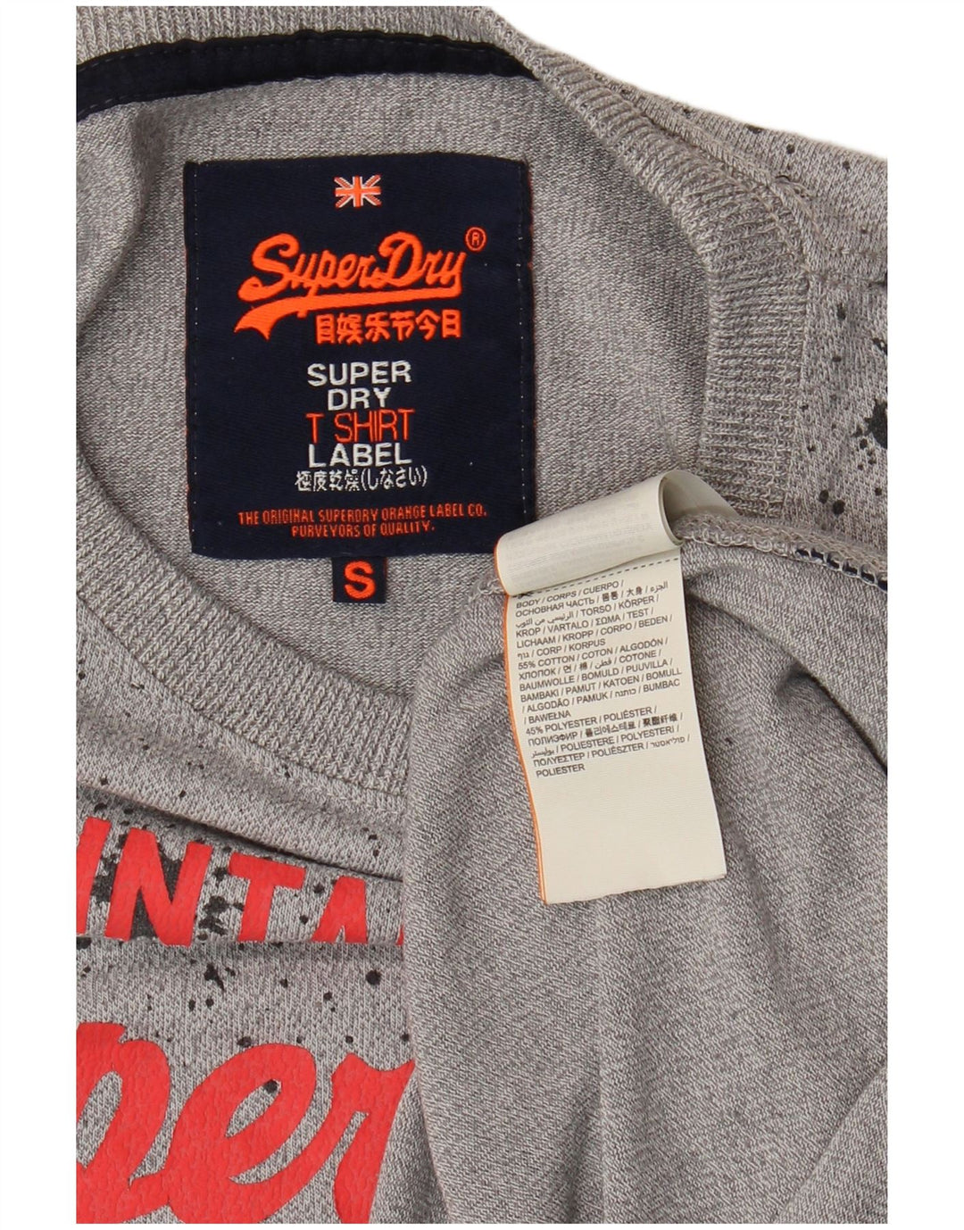 Superdry Herren-T-Shirt mit Grafik, Größe S, grau gesprenkelte Baumwolle