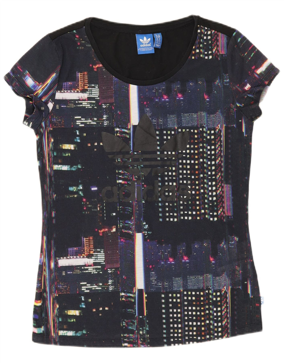 ADIDAS Damen Grafik T-Shirt Top UK 10 Small Blue Geometrisch