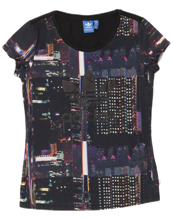 ADIDAS Damen Grafik T-Shirt Top UK 10 Small Blue Geometrisch