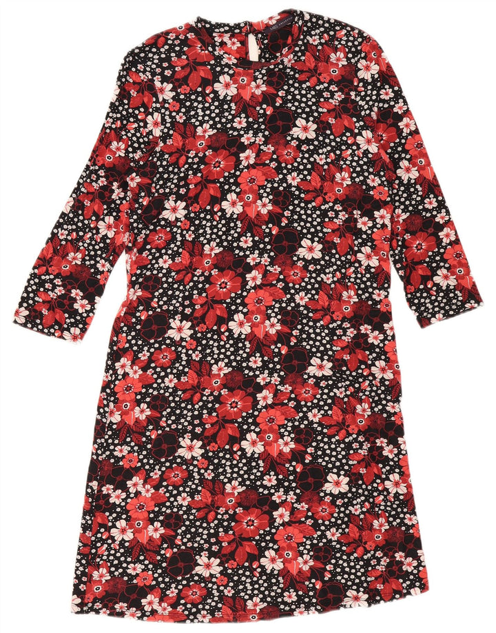 Marks & Spencer Damen-Etuikleid mit 3/4-Ärmeln, Gr. 12, Mittelschwarz, geblümt
