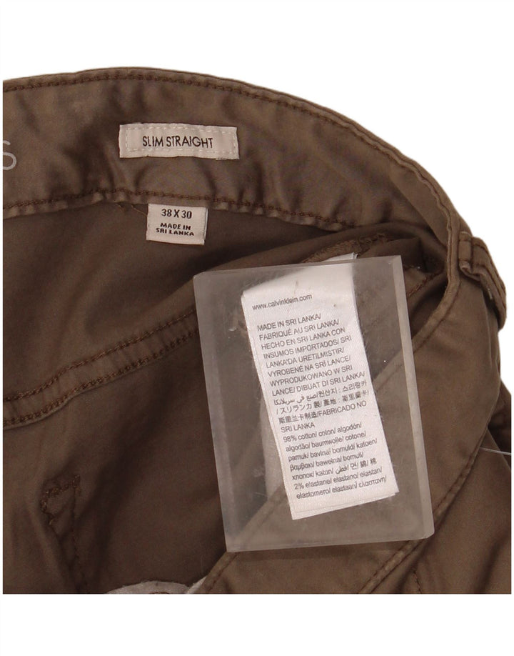 CALVIN KLEIN Herren Slim Straight Casual Hose W38 L30 Beige Baumwolle