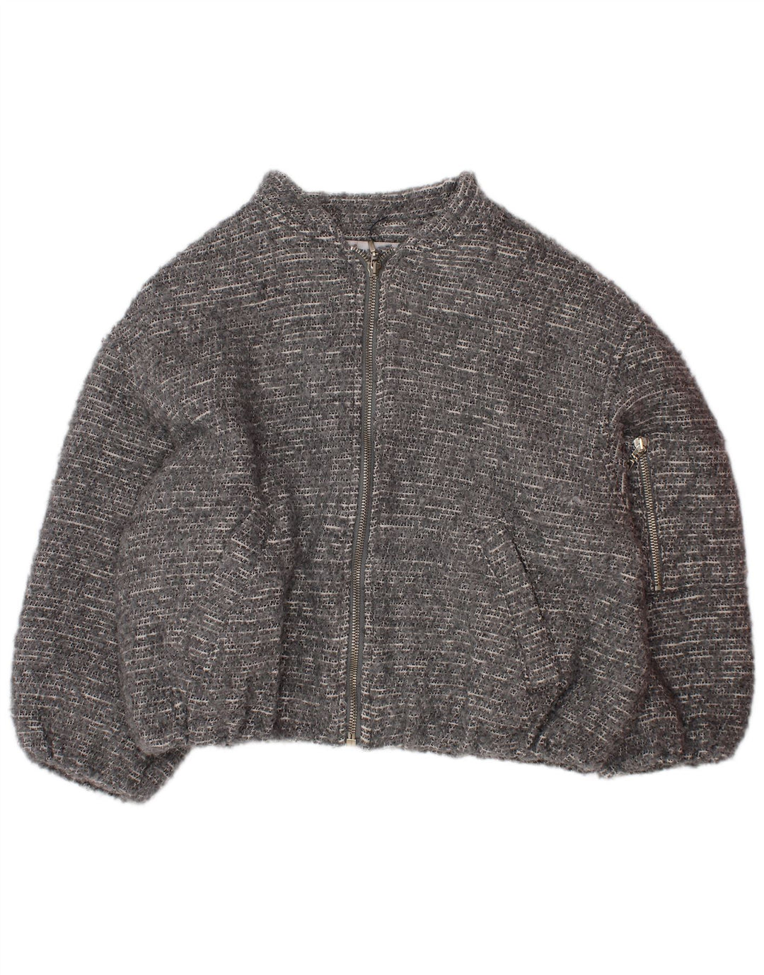 ZARA Crop Bomberjacke für Mädchen, 8–9 Jahre, grau gesprenkelte Baumwolle