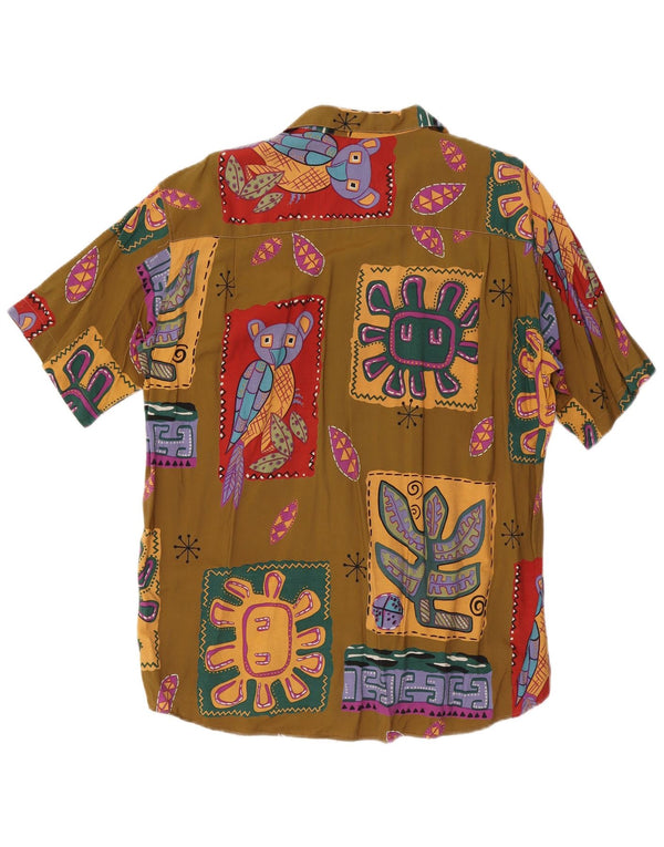 Vintage Mens Abstract Pattern Short Sleeve Shirt Size 18 2XL Khaki