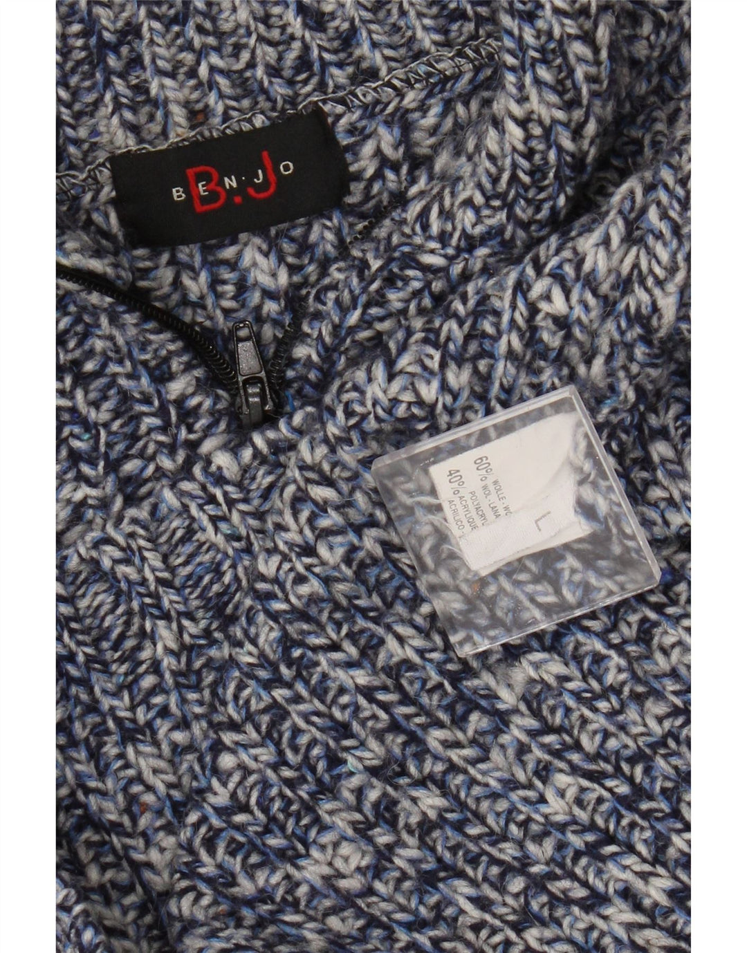 Vintage Herren-Pullover mit Reißverschluss, groß, blau gefleckte Wolle