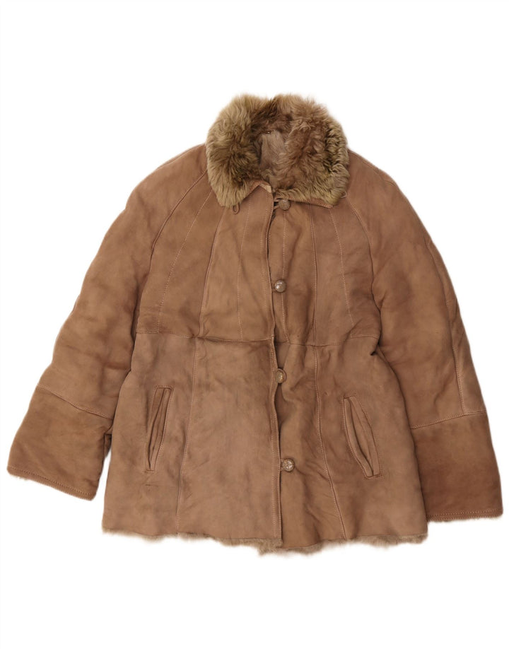 Vintage Damen Shearling Jacke UK 12 Medium Beige