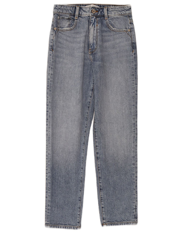 Zara Damen High Waist Tapered Jeans EU 36 XS W26 L27 Blaue Baumwolle