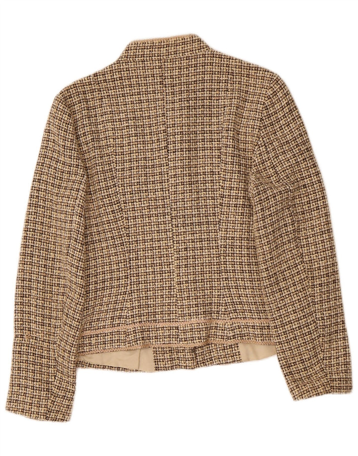 Zara Damen-Blazer-Jacke, EU 42, großes Beige-Karo-Acryl