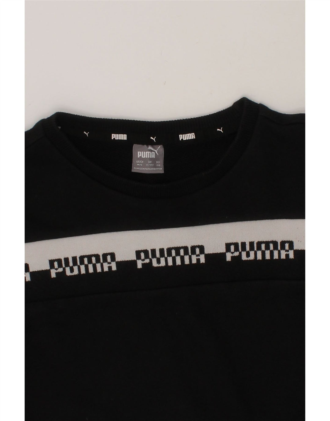 PUMA Boys Graphic Sweatshirt Jumper 11-12 Years Black Cotton Vintage Puma and Second-Hand Puma from Messina Hembry 